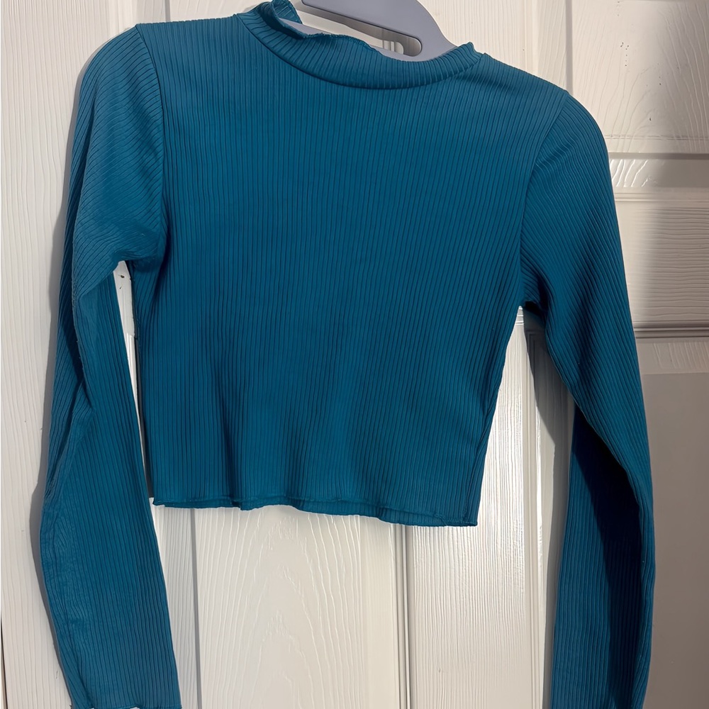 Teal Ribbed Ruffle Top- Size S